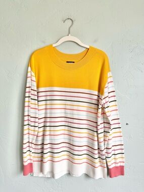 Lands' End Women White Colored Striped Summer Sweater Preppy Coastal Medium EUC